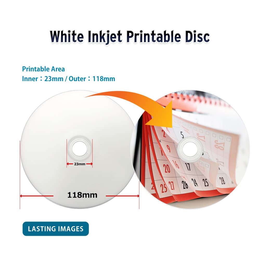 50 GB BD-R DL Glossy White Inkjet Printable Blu-Ray Double Layer 10-Disc Spindle N364310
