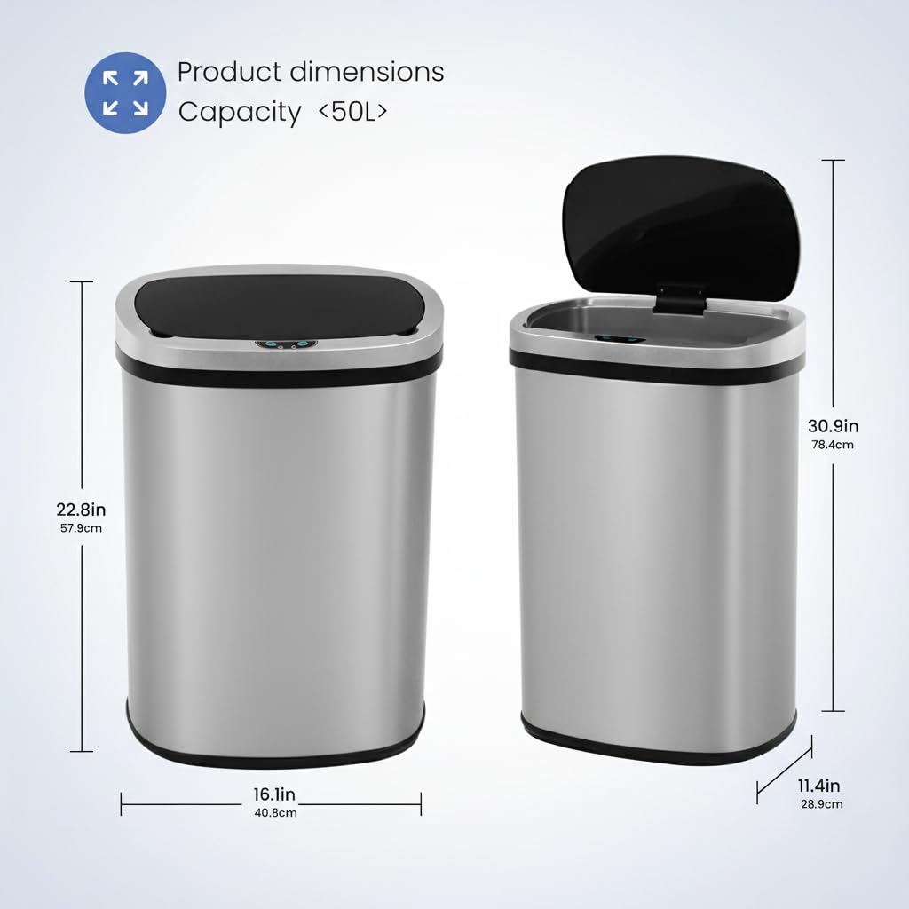 13 Gallon Touch-Free Motion Sensor Stainless-Steel Trash Can H23828