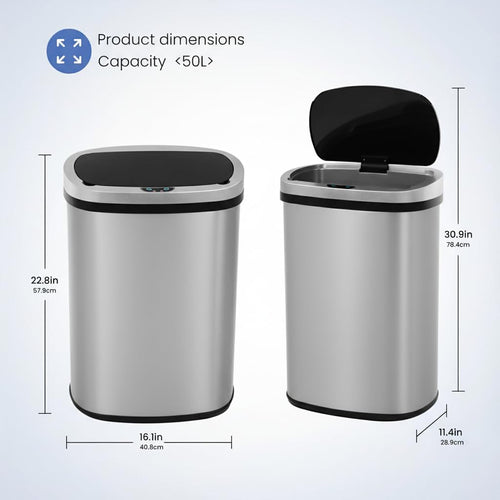 13 Gallon Touch-Free Motion Sensor Stainless-Steel Trash Can H23828