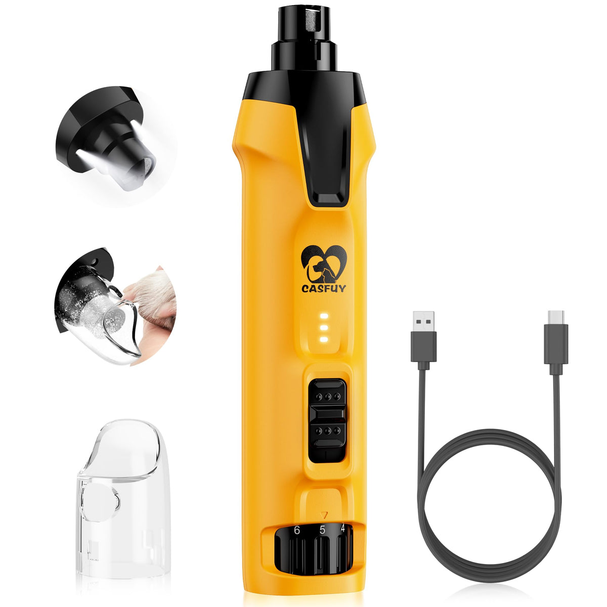 6-Speed Dog Nail Grinder with Dust Cap & 2 LED Lights & 2000mAh Battery F723