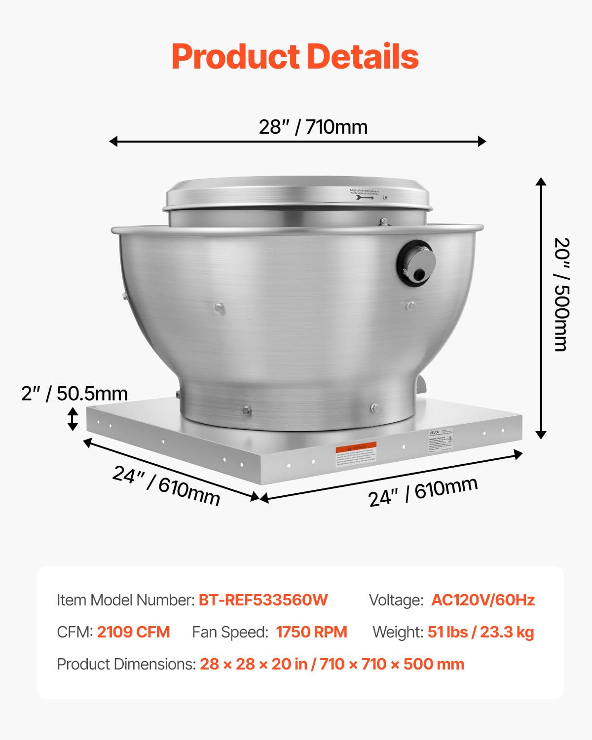 Commercial Kitchen Exhaust Fan 2109 CFM 0.75HP M443115
