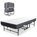 Folding Bed with Mattress, Twin Size Metal Bed Frame with Wheels H547043