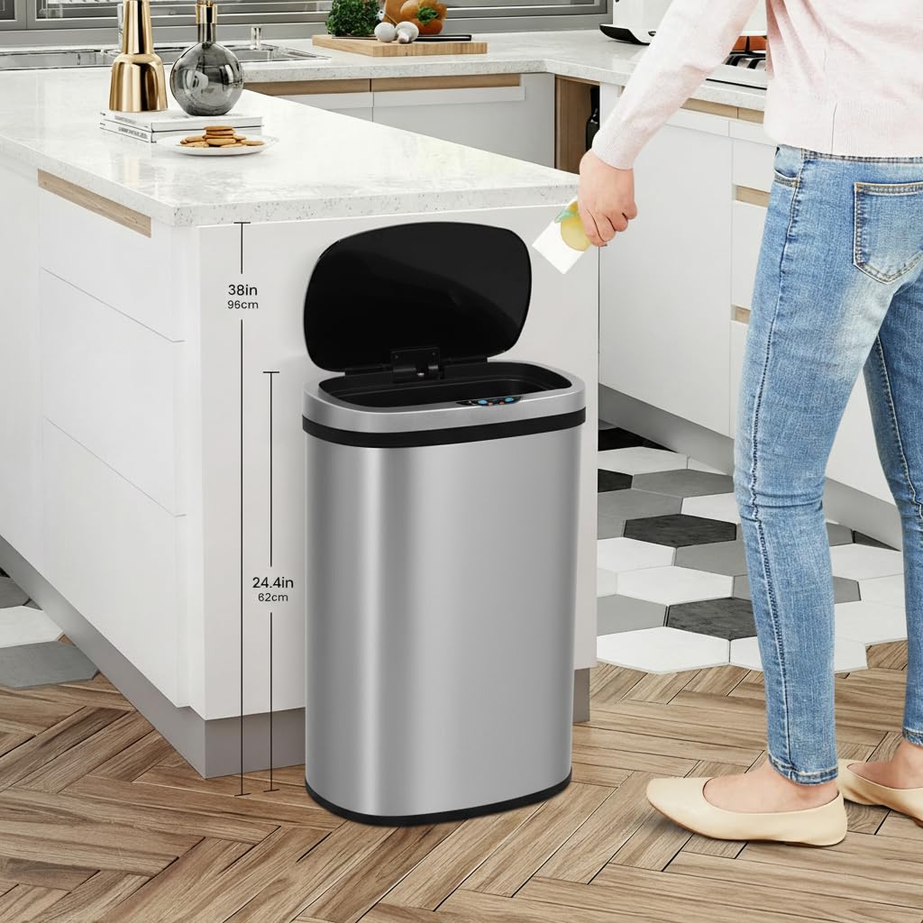 13 Gallon Touch-Free Motion Sensor Stainless-Steel Trash Can H23828