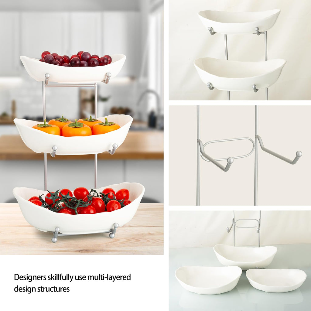3 Tier Ceramic Fruit Bowl with Metal Stand Q20321