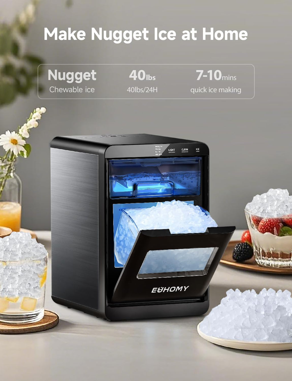 Nugget Ice Maker Countertop, 40lbs/24H, Black V438962
