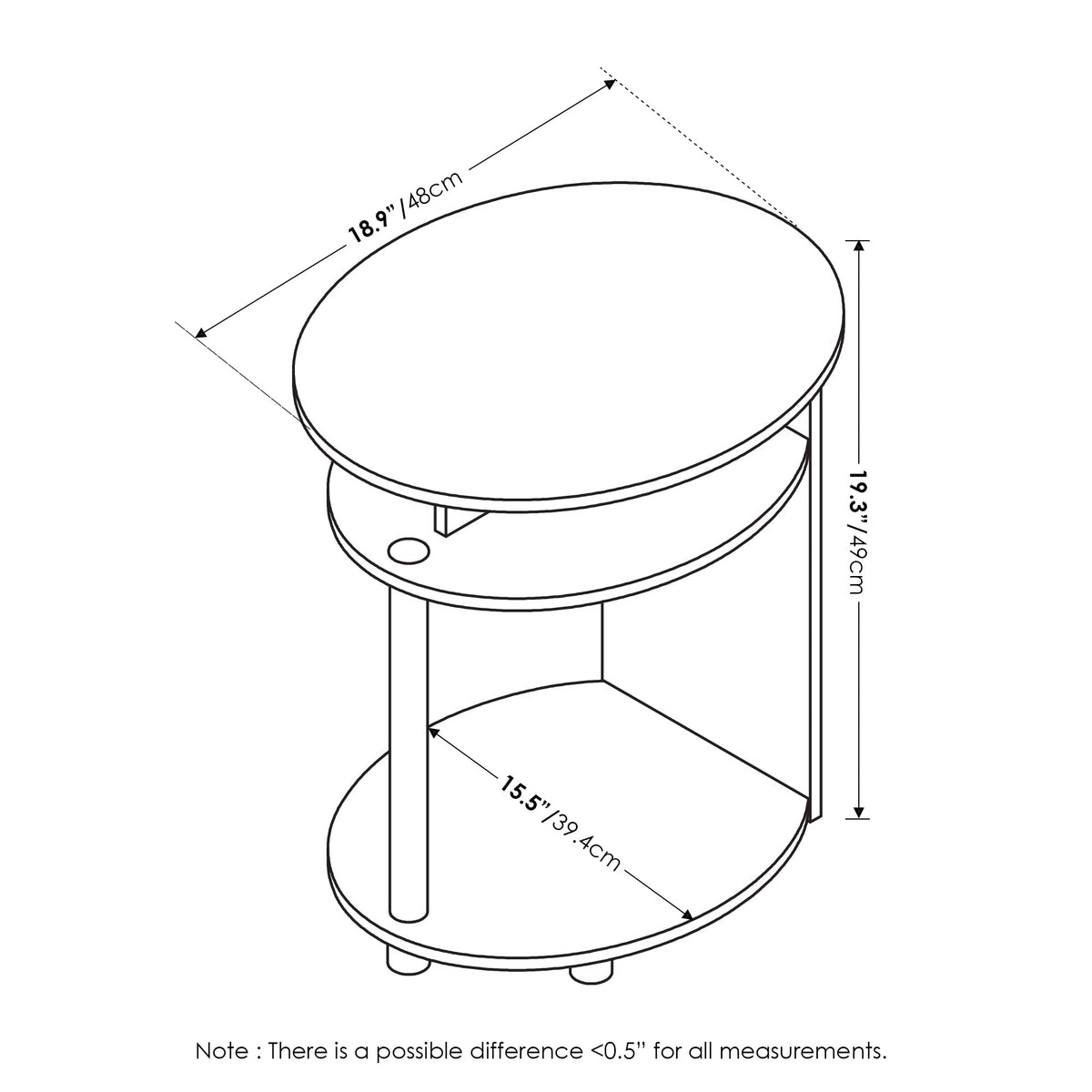 Set of 2 Round End Table with Oval Tabletop and Open Shelf, Walnut R5091
