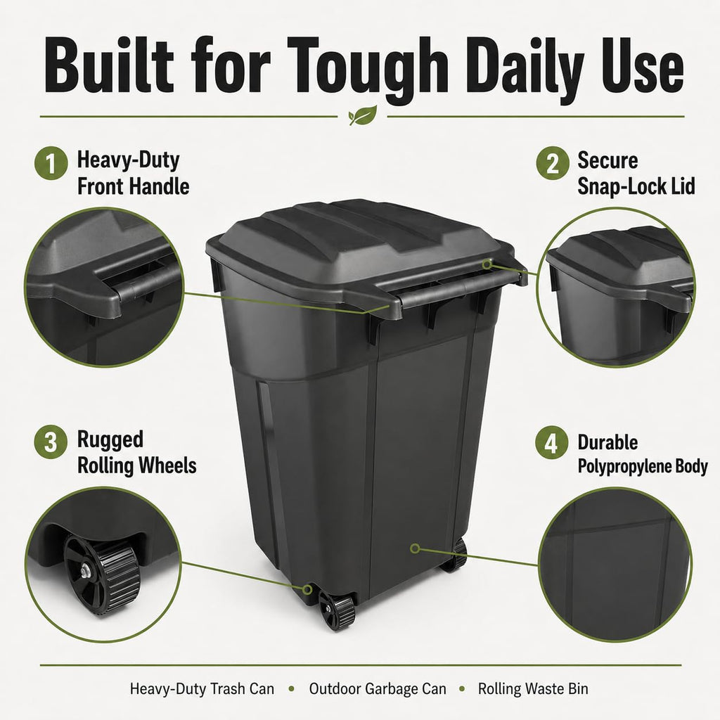 32 Gallon Wheeled Heavy-Duty Outdoor Trash Can A373408