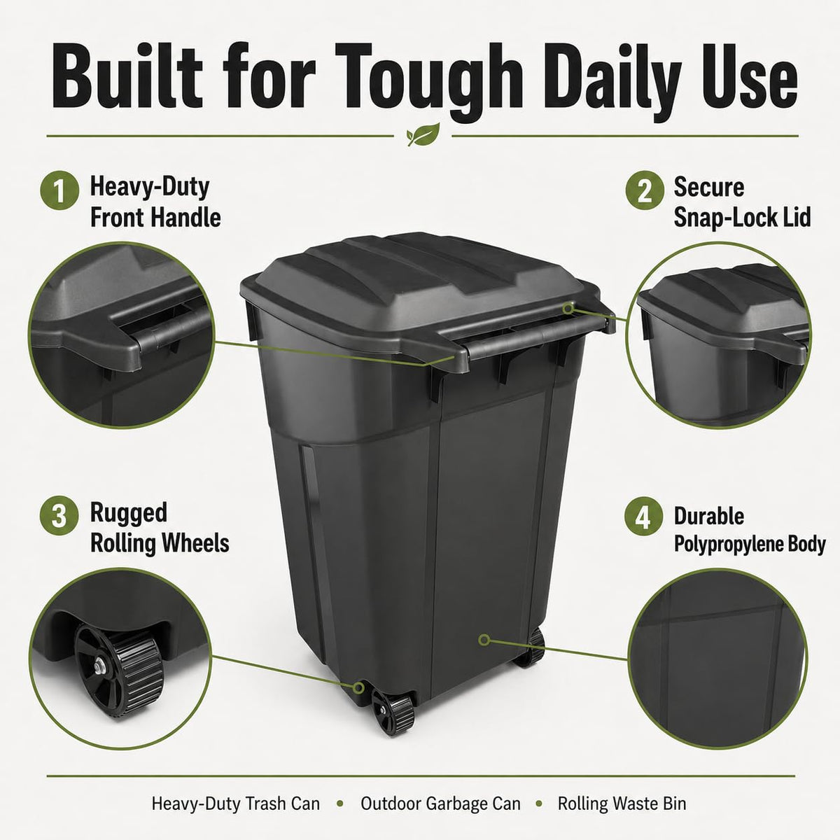 32 Gallon Wheeled Heavy-Duty Outdoor Trash Can A373408