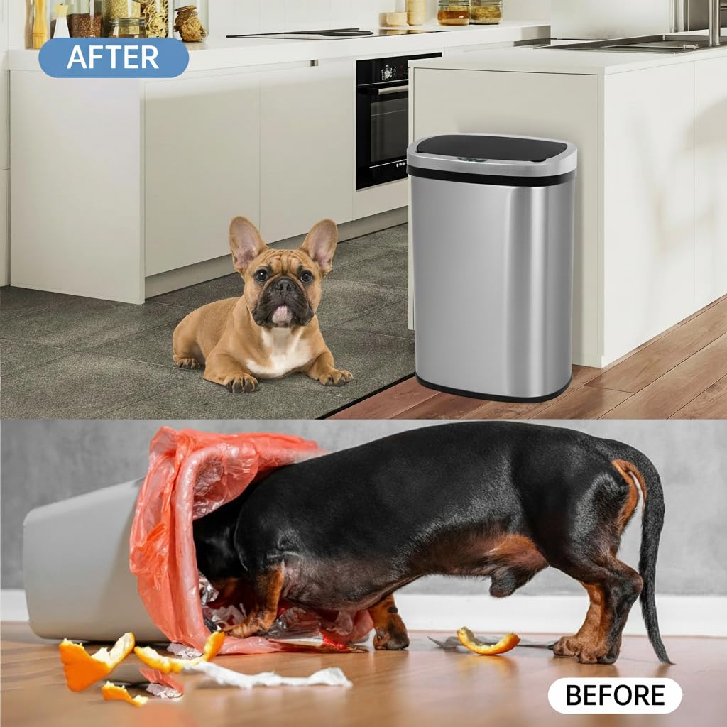 13 Gallon Touch-Free Motion Sensor Stainless-Steel Trash Can H23828
