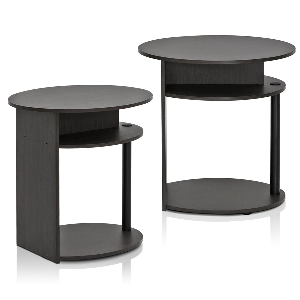 Set of 2 Round End Table with Oval Tabletop and Open Shelf, Walnut R5091