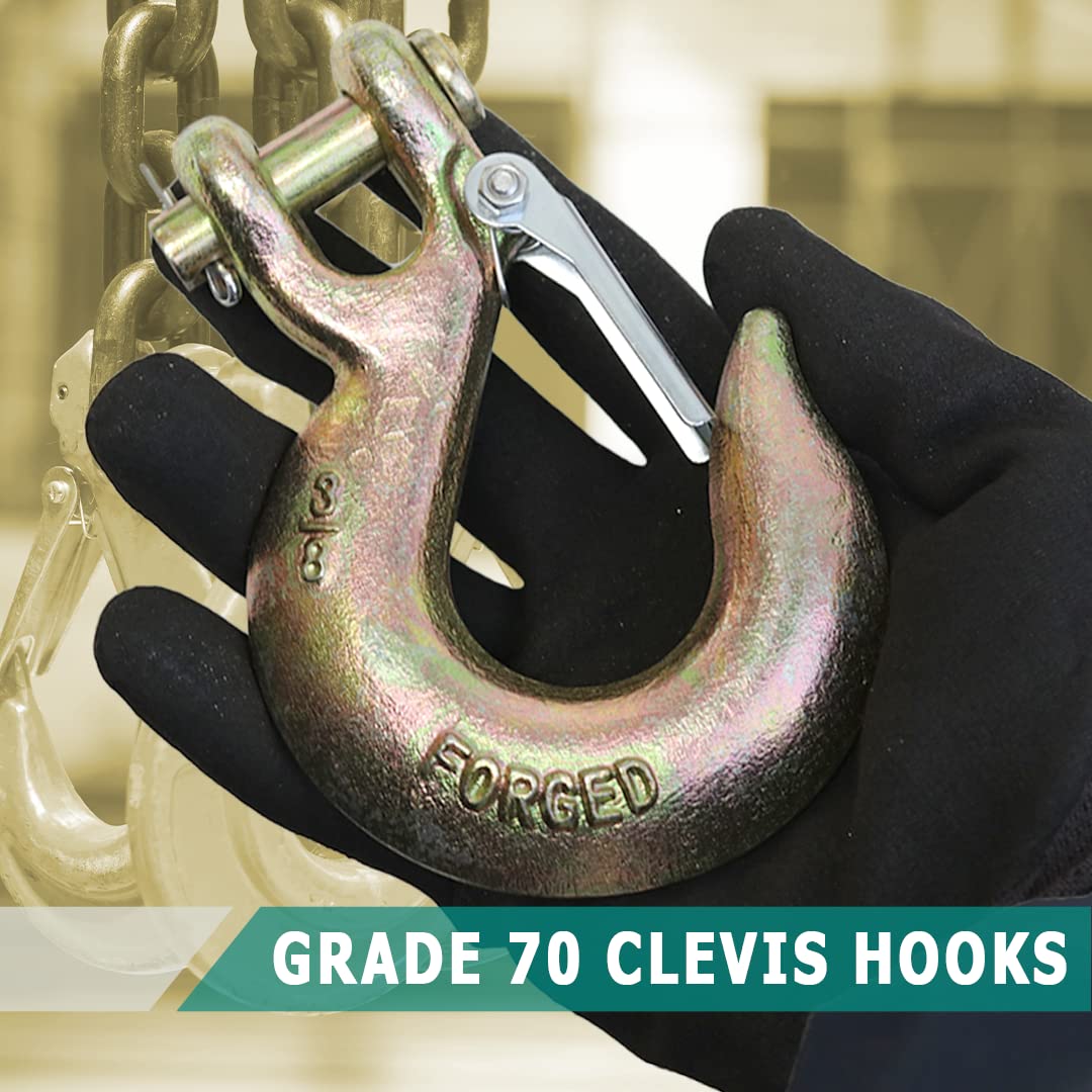 4 Pack 3/8" Grade 70 Forged Clevis Slip Hook with Safety Latch X1222