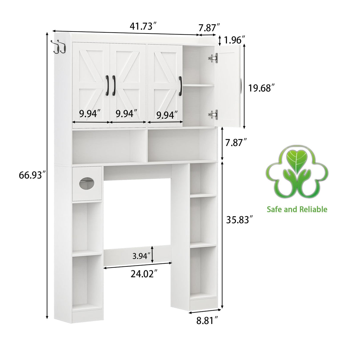 White Over The Toilet Storage Cabinet with 4 Doors H866953