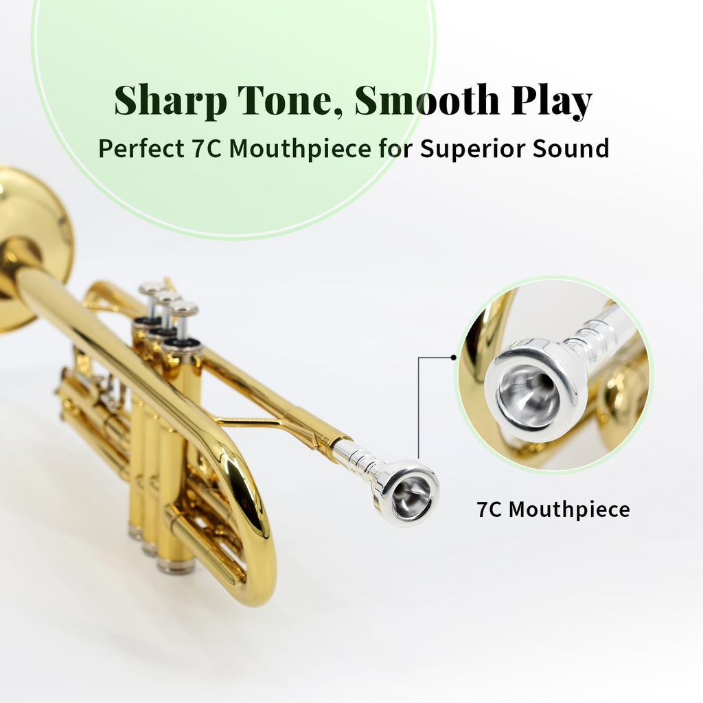 Trumpet Set with Hard Case, Mouthpiece, Cleaning Kit, Brass V709707