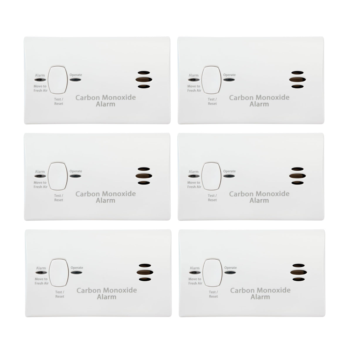 Carbon Monoxide Detector, AA Battery Powered, 85 dB Alarm, 6 Pack Z803360