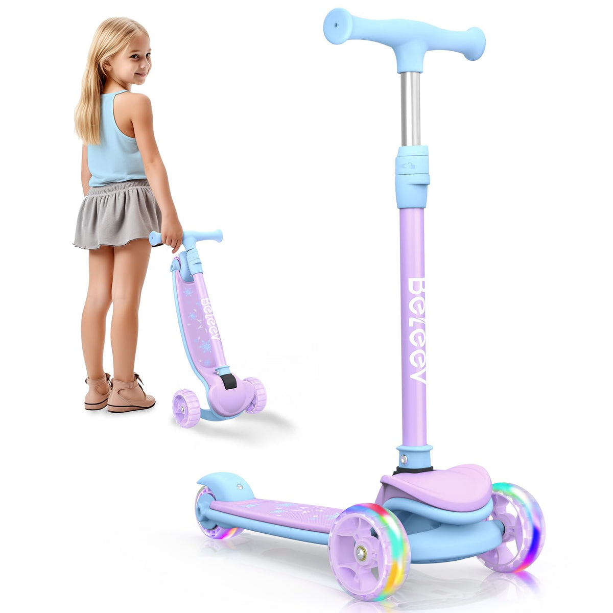 3 Wheel Folding Kick Scooter with LED Light-Up Wheels A82932