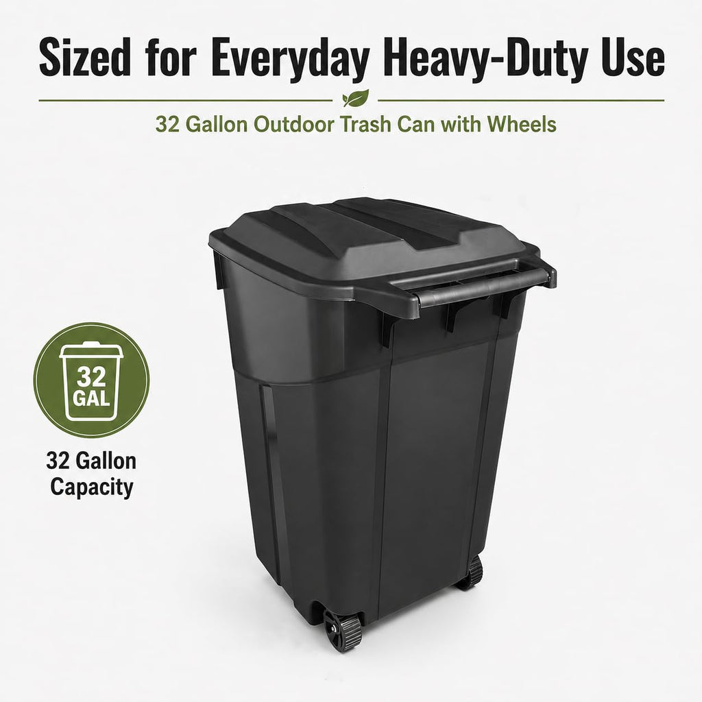 32 Gallon Wheeled Heavy-Duty Outdoor Trash Can A373408
