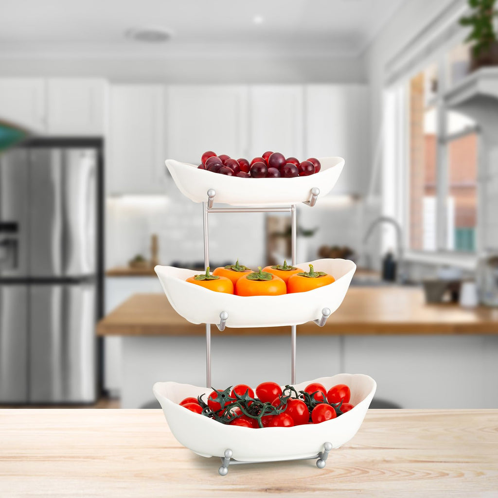 3 Tier Ceramic Fruit Bowl with Metal Stand Q20321