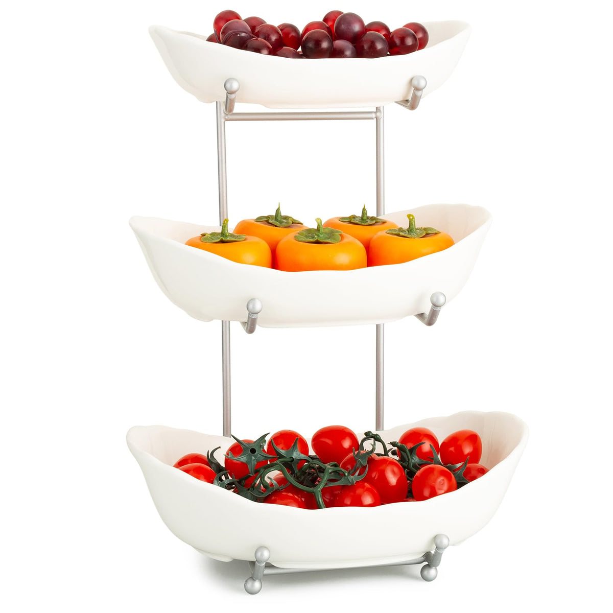 3 Tier Ceramic Fruit Bowl with Metal Stand Q20321