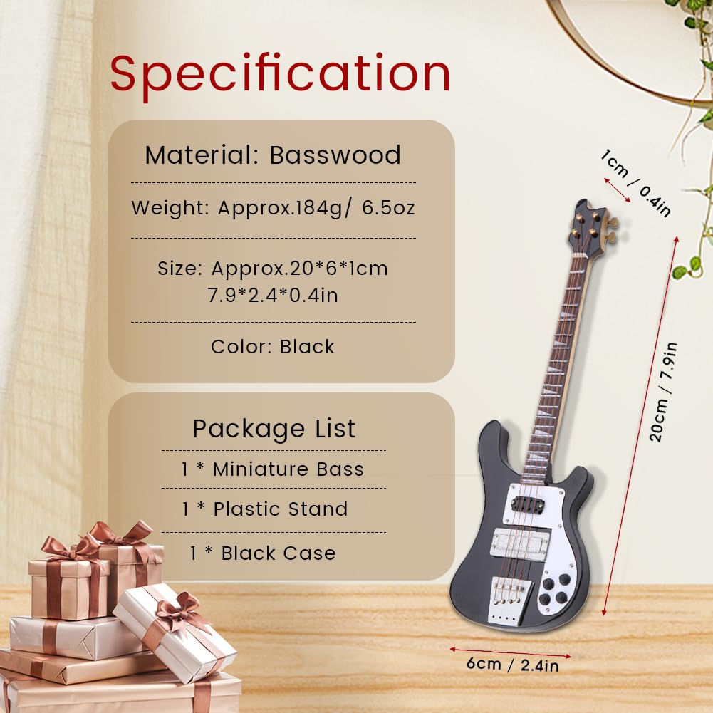 Black Miniature Bass Guitar Replica 1:4 Scale R75750