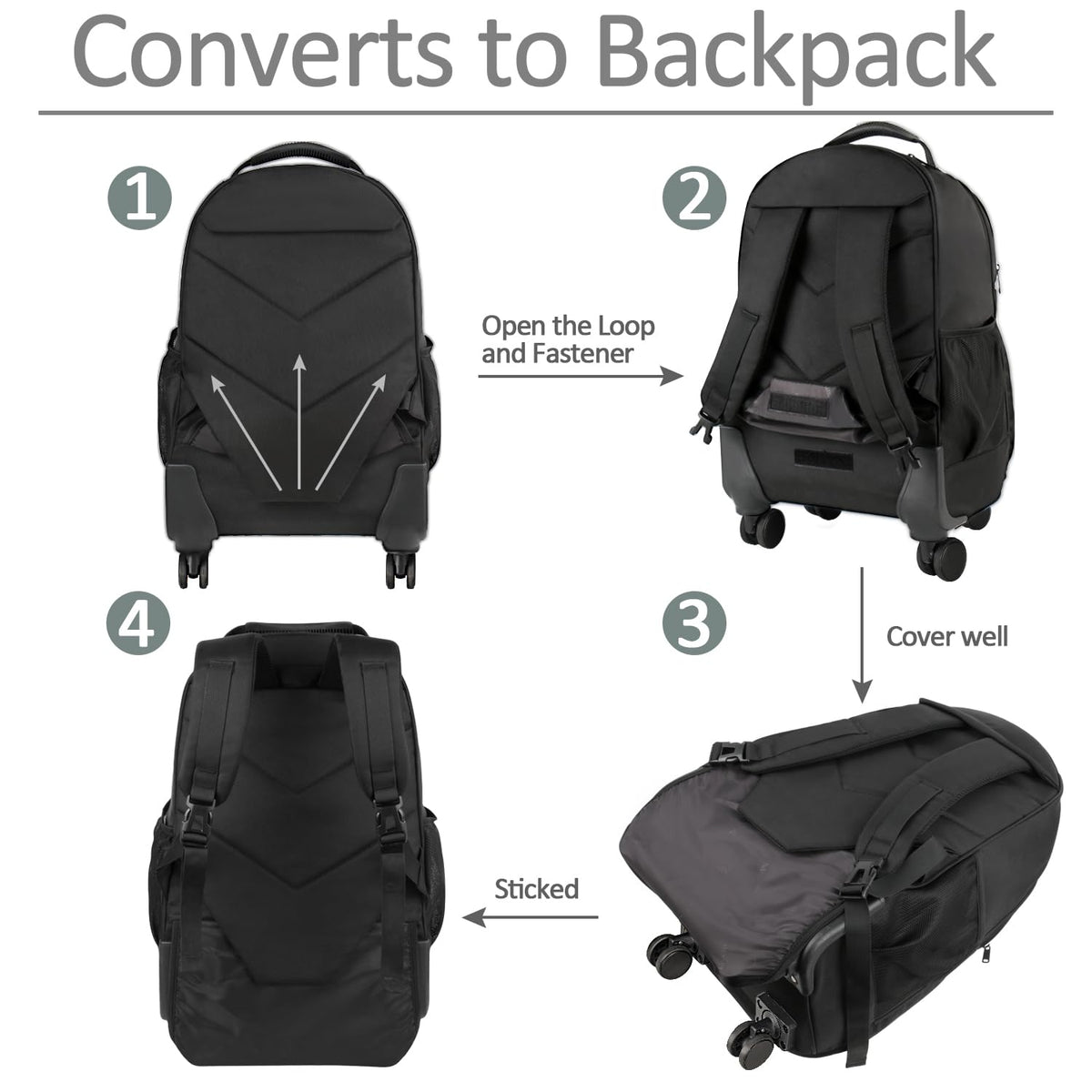 Rolling Backpack with 4 Wheels Y49786
