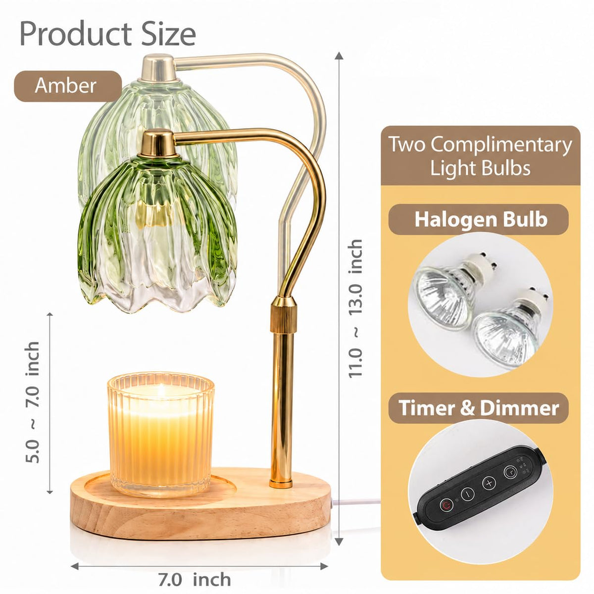 Green Dimmable Candle Warmer Lamp with Timer F255595