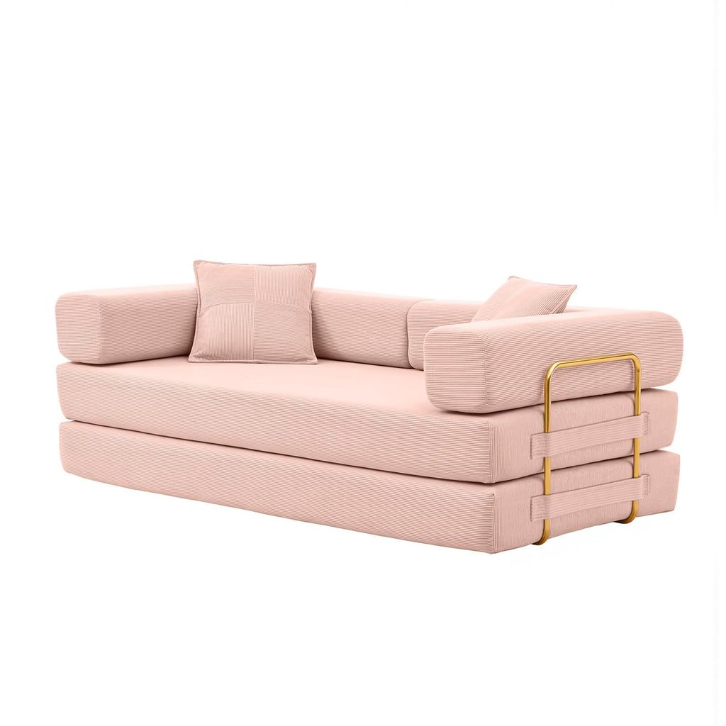 Pink Corduroy Convertible Sofa Bed M257579