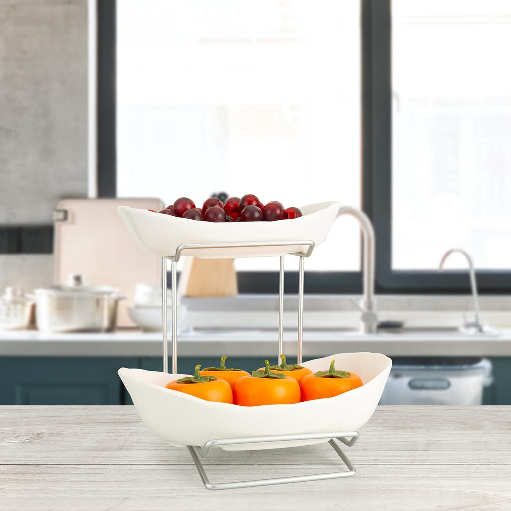 3 Tier Ceramic Fruit Bowl with Metal Stand Q20321