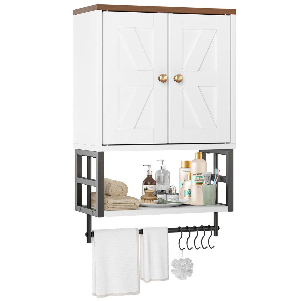 White Bathroom Wall Cabinet with Towel Bar L178