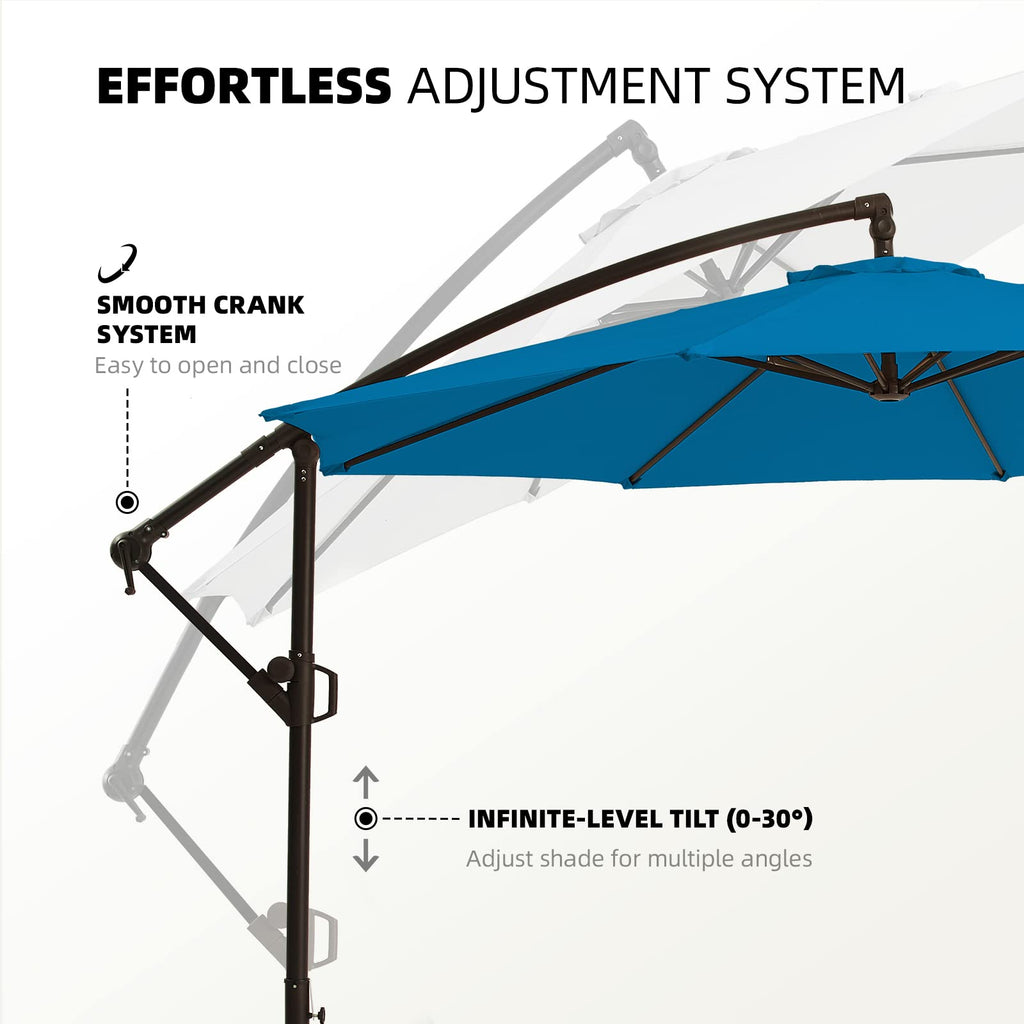 10ft Blue Offset Cantilever Patio Umbrella with Base Y82830