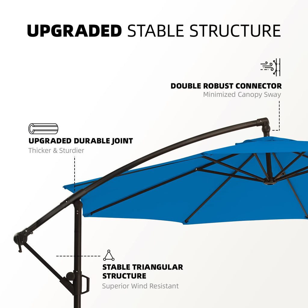 10ft Blue Offset Cantilever Patio Umbrella with Base Y82830