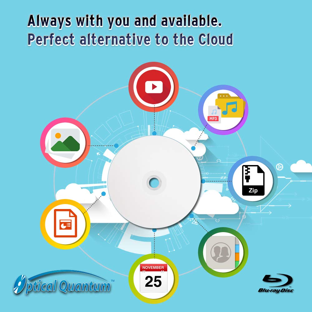 50 GB BD-R DL Glossy White Inkjet Printable Blu-Ray Double Layer 10-Disc Spindle N364310