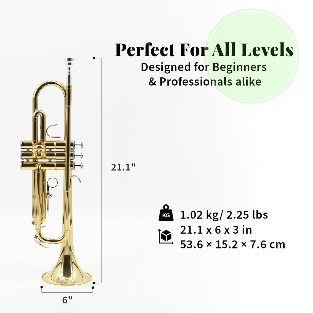 Trumpet Set with Hard Case, Mouthpiece, Cleaning Kit, Brass V709707