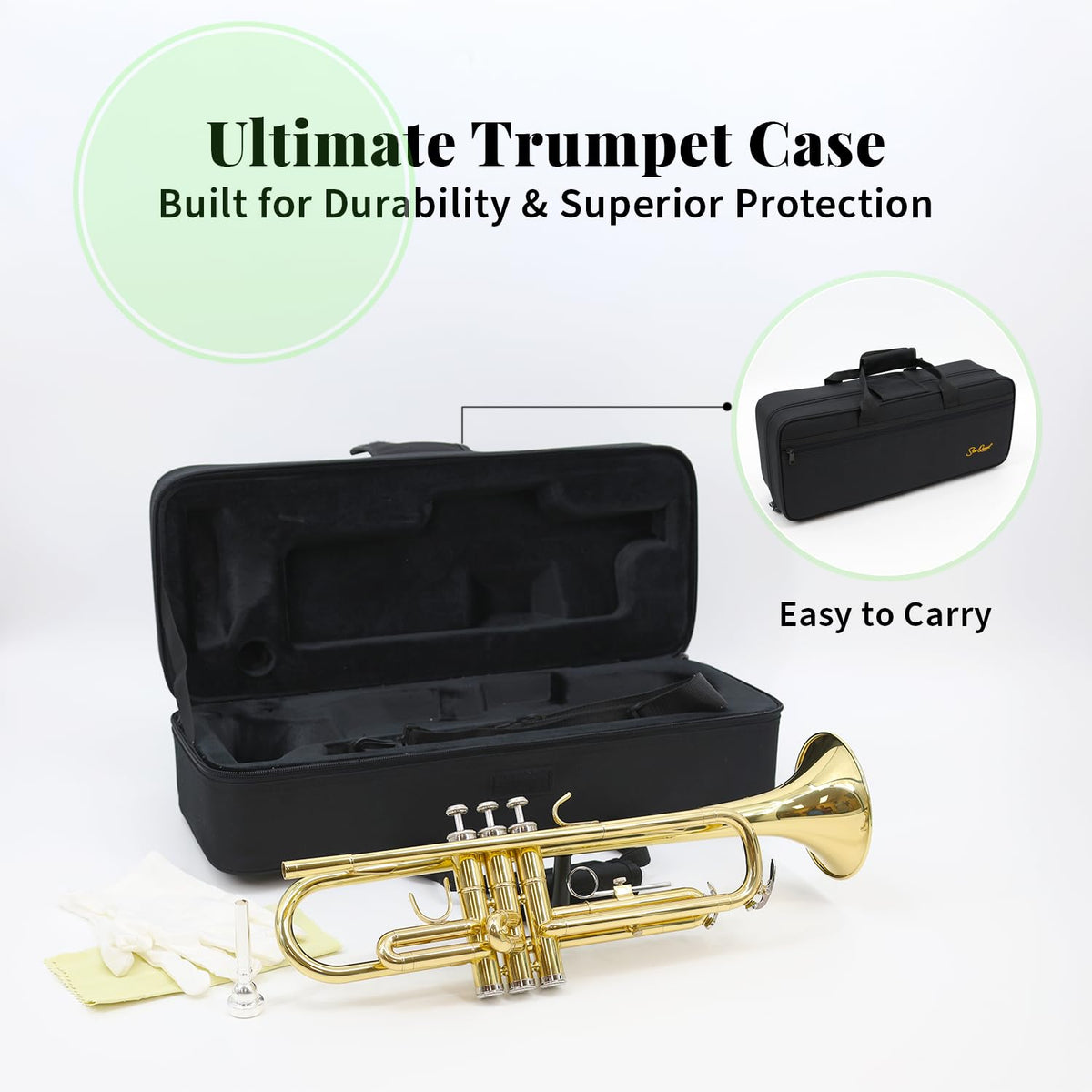Trumpet Set with Hard Case, Mouthpiece, Cleaning Kit, Brass V709707