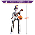 12 FT Halloween Inflatable Skeleton Wizard with Broom & Pumpkin D544553