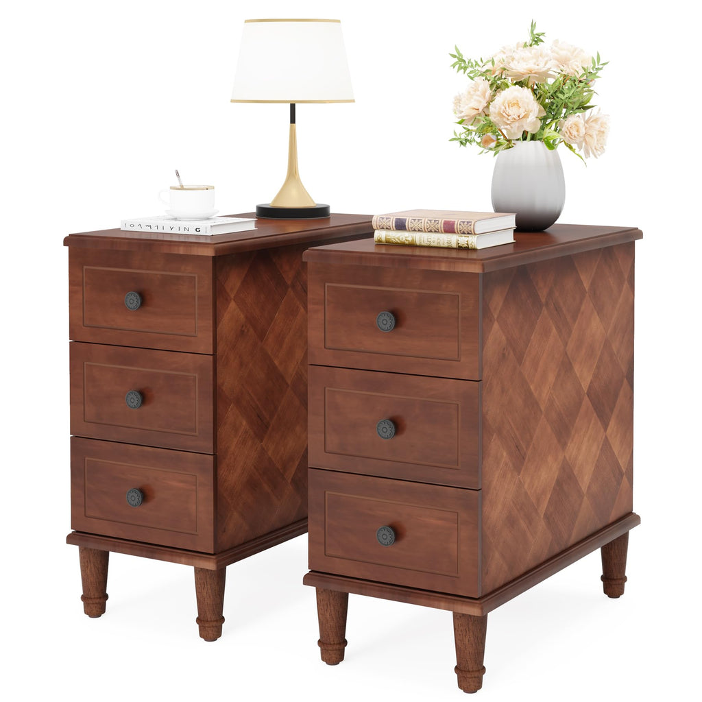 Solid Wood End Table Set of 2 with Drawers X3568