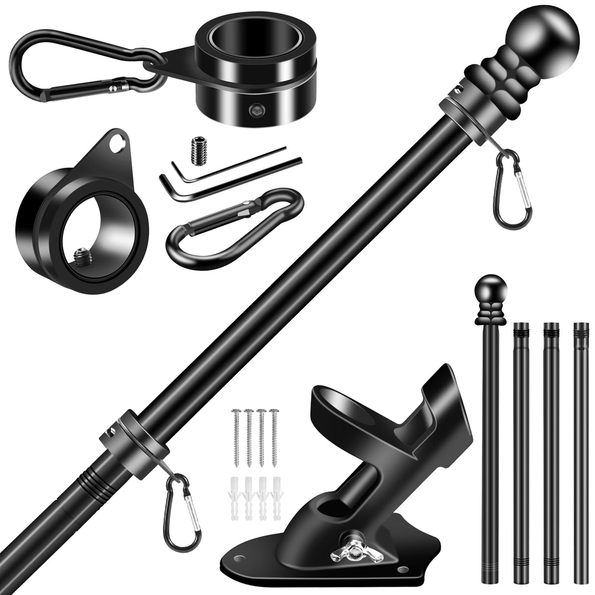 Black 5 FT Stainless Steel Wall Mount Flag Pole Kit Z5030