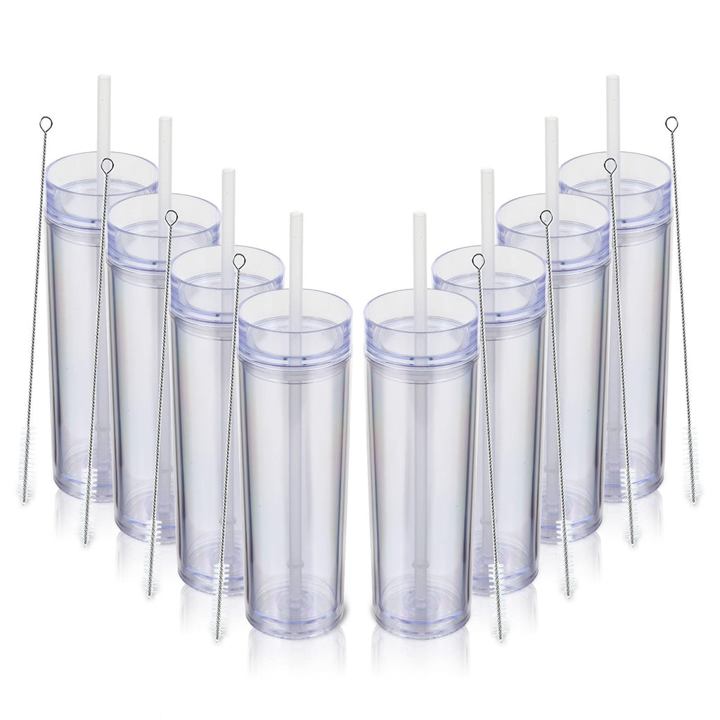 16oz Plastic Skinny Tumbler with Lid and Straw 8 Pack F3611