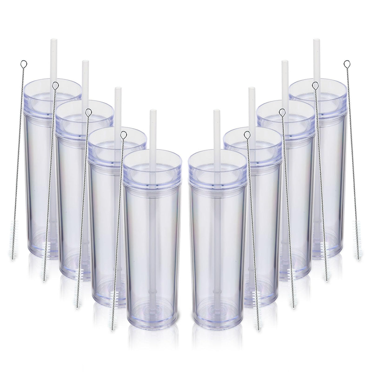 16oz Plastic Skinny Tumbler with Lid and Straw 8 Pack F3611