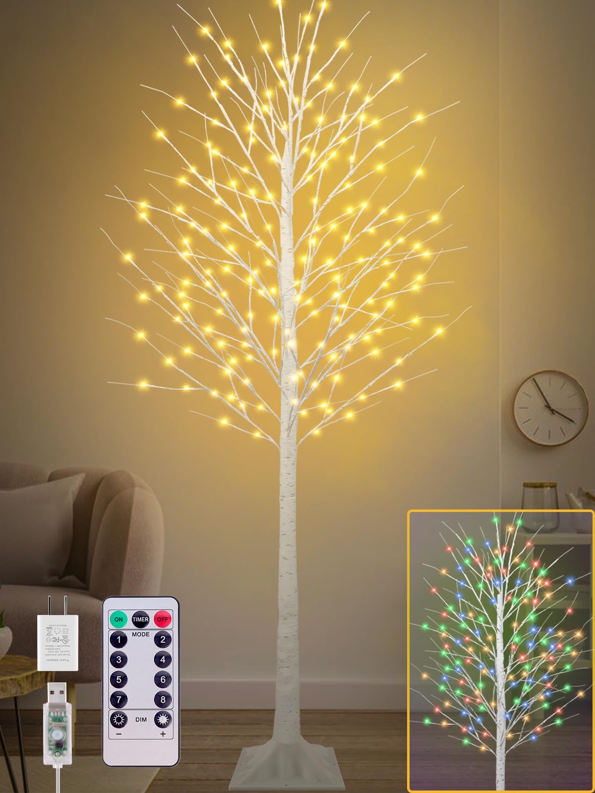 8FT Lighted Birch Tree with 210 LEDs X73611