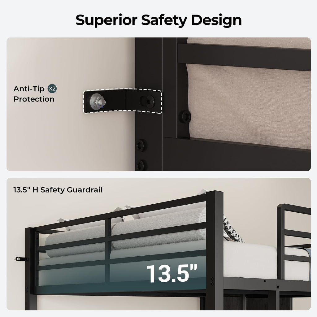 Black Twin Over Full Bunk Bed with Desk and Storage Drawers V420