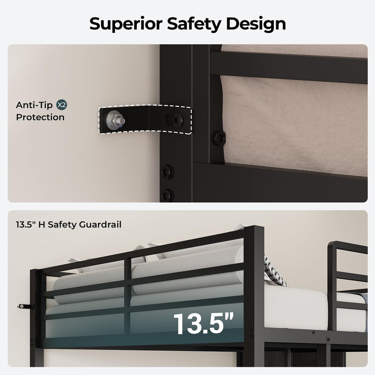 Black Twin Over Full Bunk Bed with Desk and Storage Drawers V420