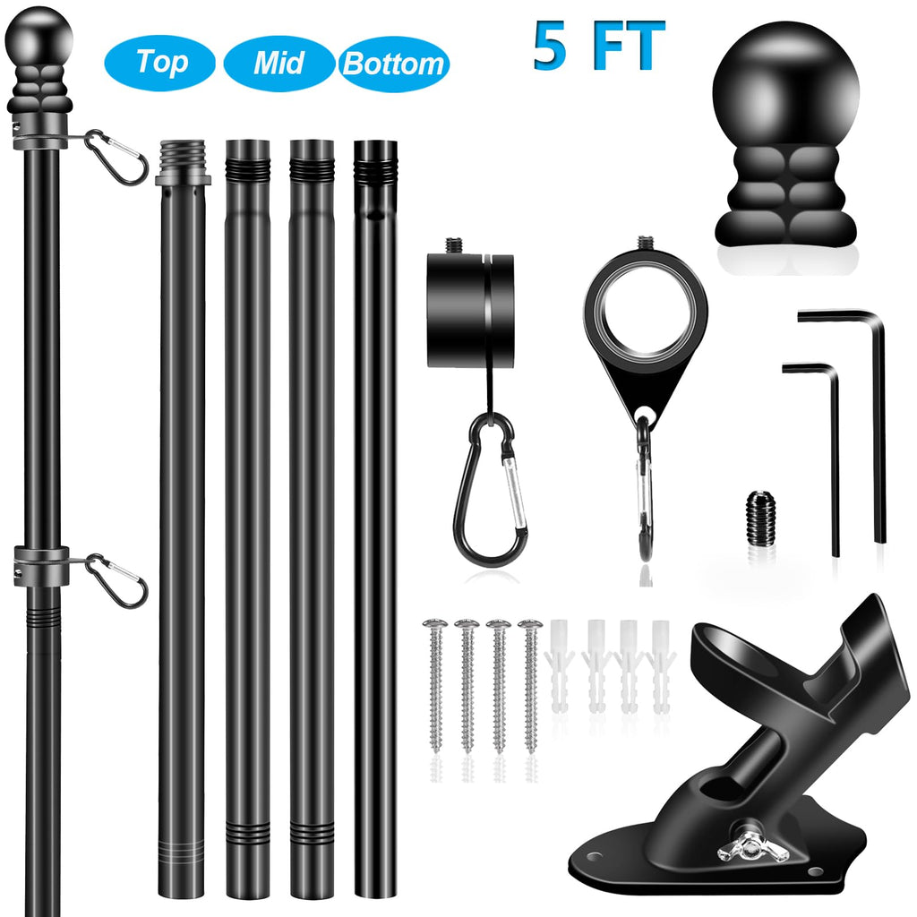 Black 5 FT Stainless Steel Wall Mount Flag Pole Kit Z5030