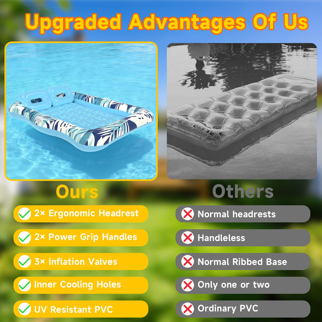 75"x64" XXL Inflatable Tanning Pool Lounger Float with Pillow Blue Z68812