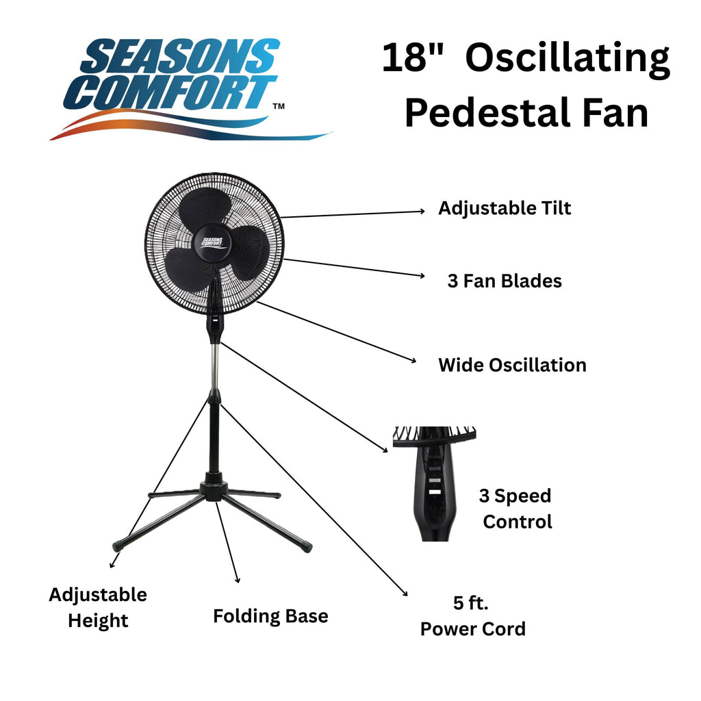 18" Oscillating Pedestal Fan, Adjustable Height, 3 Speed Z330210