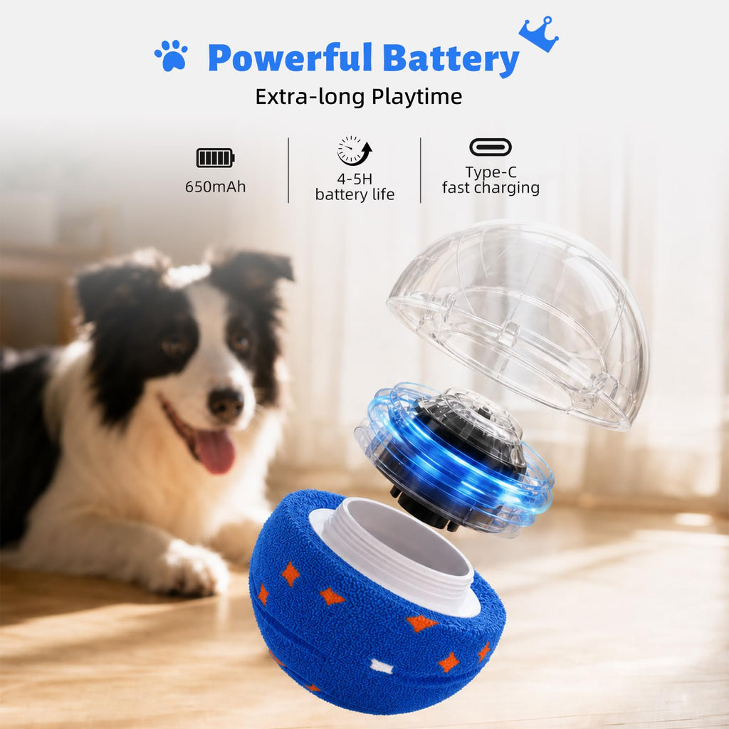 Interactive Dog Toy Ball Automatic Moving Bouncing Rotating E-TPU Waterproof Blue W6436