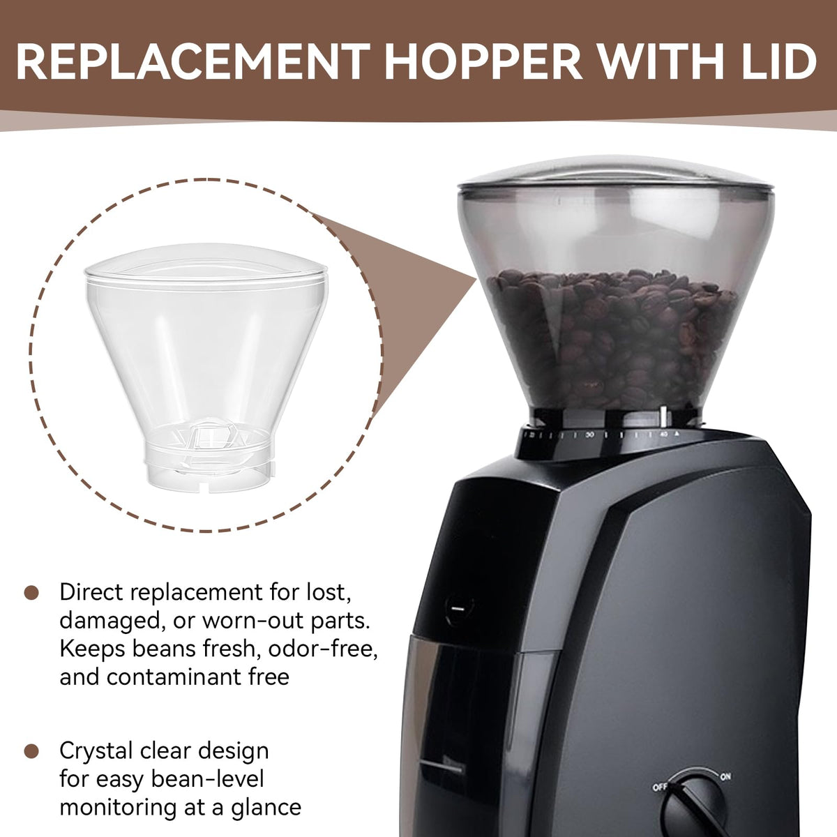 Hopper with Lid for Coffee Grinders V31369