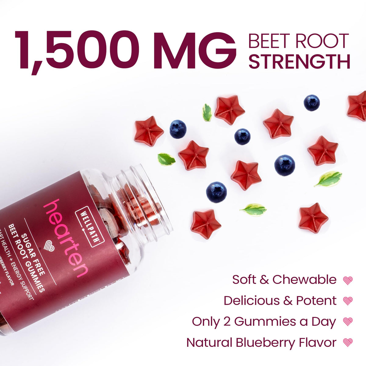Sugar Free 1500 mg Blueberry Flavor Beet Root Gummies 60 Ct N34206