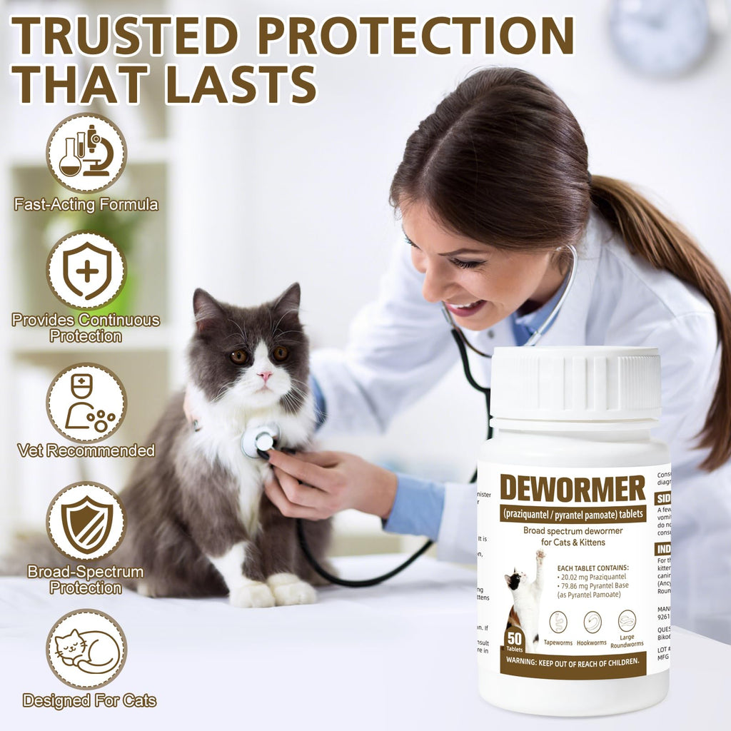Broad-Spectrum Dewormer for Cats & Kittens, 50 Tablets H202