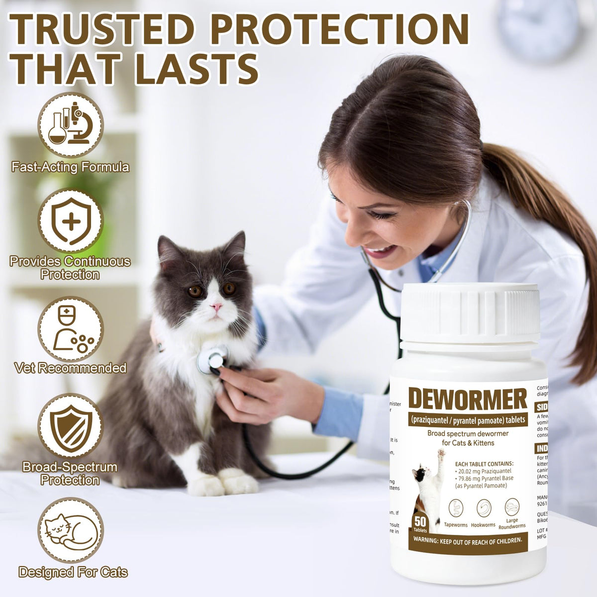 Broad-Spectrum Dewormer for Cats & Kittens, 50 Tablets H202