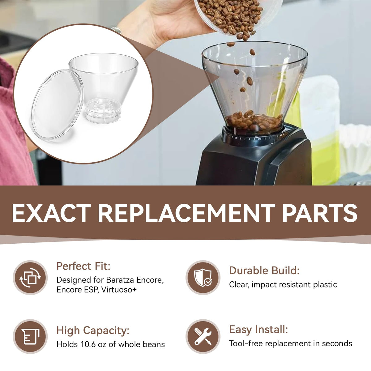 Hopper with Lid for Coffee Grinders V31369